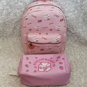 NWT Strawberry milk bundle Mini Backpack and make-up bag. Hot Topic | Bags | Nwt Strawberry Milk Bundle Mini Backpack  main image 2